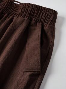 Rusticease Women's Solid Color Textured Casual Pocket Long Pants For Daily Wear Lounge Dark Brown Summer - Brown - View 8