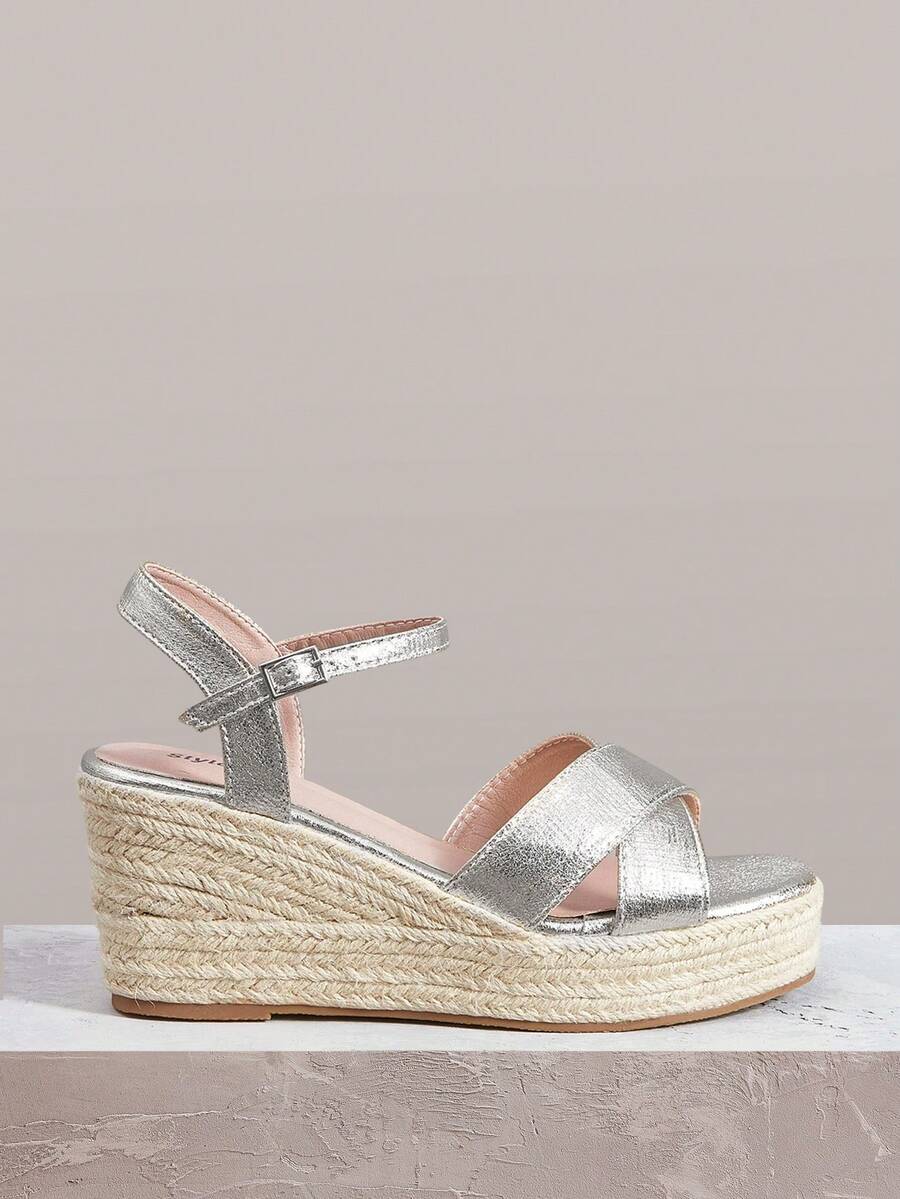 Styleloop Women's Hemp Rope Straw Weave Wedge Heel Gold Ankle Strap Women's Wedge Heel Sandals Hemp Rope Shoes Pomessian Style Is Suitable For Going Out On Vaca - Gold - View 1
