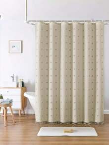 1 Piece Standard Size Waterproof Thick Polyester Tufted Hydrangea Shower Curtain Three Dimensional Cut Flower Decorative Mold Resistant Quick Dry Lightweight Solid Neutral Tone Bathroom Divider For Home Restroom Daily Bathing Space Trending - Beige - View 2