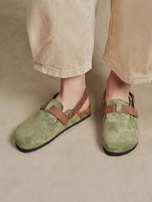 Solecia Spring Summer New Suede Buckle Design Comfortable Slip-On Dark Green Men's Pumps Home & Outdoor Travel Vacation - Dark Green - View 8