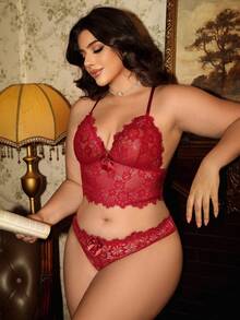 Divavoom Conjunto de lencería de encaje de 2 piezas talla grande - Burdeos - Ver 3