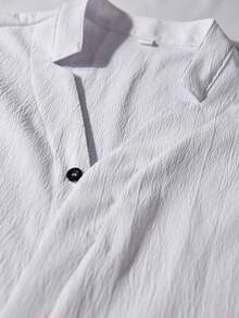 Manfinity CasualCool Men's Plus Size Solid Color Short Sleeve Shirt And Pants Casual Set - White - View 5