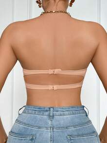 SHEIN Bralette And Wireless Bra With Padding, Straight Band - Khaki - View 3