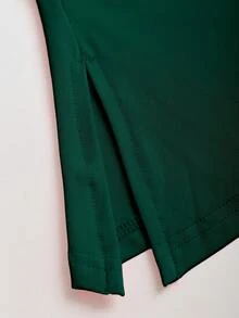Sweetra Women's Spring/Summer Elegant Casual Commute Asymmetric Shoulder Ruched Waist Asymmetrical Hem Slit Short Sleeve Top & Comfortable Versatile Pleated Hem Long Skirt 2-Piece Set - Dark Green - View 8