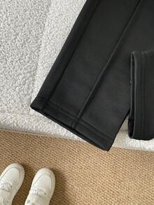 男童春秋條紋刺繡可愛熊圖案衛衣，簡約休閒風，翻領半開襟長袖套頭上衣搭配黑色長褲套裝，適合外出、居家休閒與日常運動穿著 - 彩色 - 查看 7