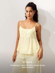 LUVLETTE Soft Airy Women's Yellow Summer Sweet Two-Piece Set - Double-Layered Ruffles & Polka Dots Adorable Breezy Home Wear - Yellow - View 10