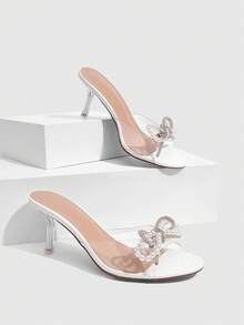CUCCOO SZL New Square Toe Transparent TPU Heel Sandals One-Piece Pearl Bow Decoration Romantic - White - View 1