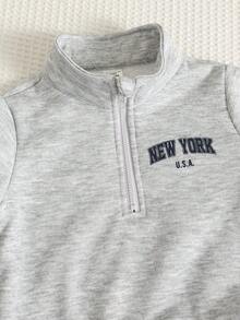 SHEIN 2件組男嬰可愛休閒秋冬紅色立領運動衫與長褲套裝，慢跑褲，中性嬰兒服飾，嬰兒冬季衣物 - 彩色 - 查看 5
