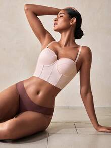 Veilyse Áo croptop cúp ngực không dây màu be dành cho nữ - Dây đeo có thể tháo rời, thích hợp mặc đi nghỉ mát. - Màu be - Xem 9