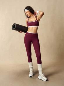 VARSIVA Women's Colorblock Cropped Camisole Top And High-Waist Leggings Casual Daily Sports Fitness Set - Multicolor - View 3
