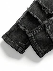 SHEIN Kids Young Boy Casual Washed Distressed Denim Jeans - Black - View 3