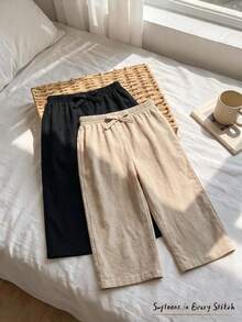 Cozy Pixies 2件組嬰兒女童男童紋理布料寬鬆寬腿直筒長褲 百搭度假風 - 彩色 - 查看 5