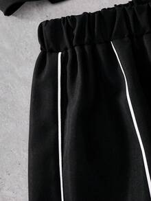 SHEIN 青少年男孩圓領休閒字母印花T恤與運動長褲套裝 - 黑色 - 查看 6