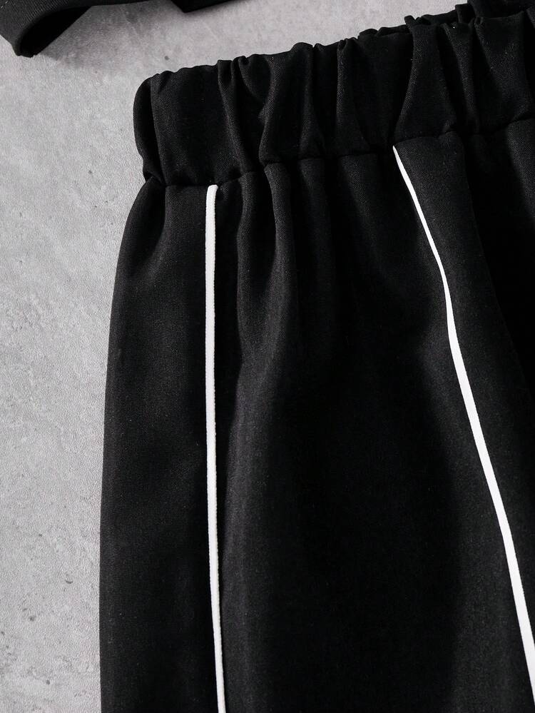 SHEIN Teen Boys Crew Neck Casual Letter Print T-Shirt And Sports Long Pants Set - Black - View 6