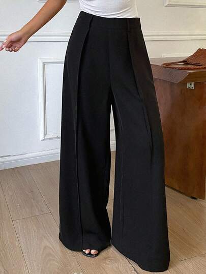 DAZY Pantalones largos de mujer de unicolor, holgados, de pierna ancha, casuales, elegantes, formales, para primavera y otoño