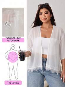 Solflare Chaqueta de talla grande con patchwork de encaje de unicolor - Blanco - Ver 1