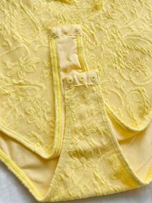 Soleia Women's Plus Size Yellow Puff Short Sleeve Textured Fabric Bodysuit - Yellow - View 3