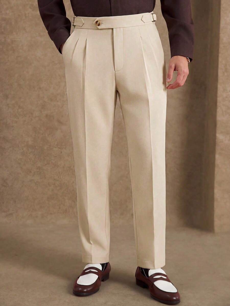 Core Aspect Men's Solid Color Pleated Pocket Casual Versatile Commute Business Suit Pant ... - Khaki - View 1