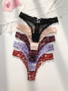 PetitDoll 5 piezas Conjunto de tanga de mujer con volantes de malla - Multicolor - Ver 1