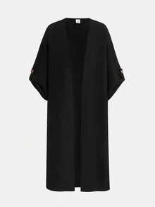Tween Girls Casual Daily Fashion Loose Black Long Jacket, Long, Autumn,Girls Summer Clothes - Black - View 6