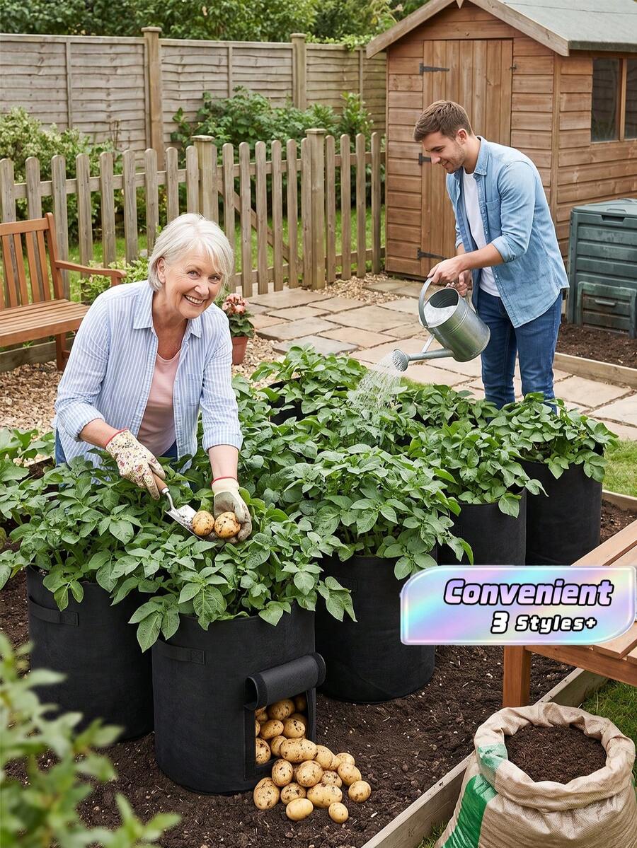 1个5/7/10加仑甘薯种植袋，毛毡甘薯种植桶，圆形营养碗种植袋，适用于蔬菜、甘薯幼苗生长，蔬菜园艺袋，布袋