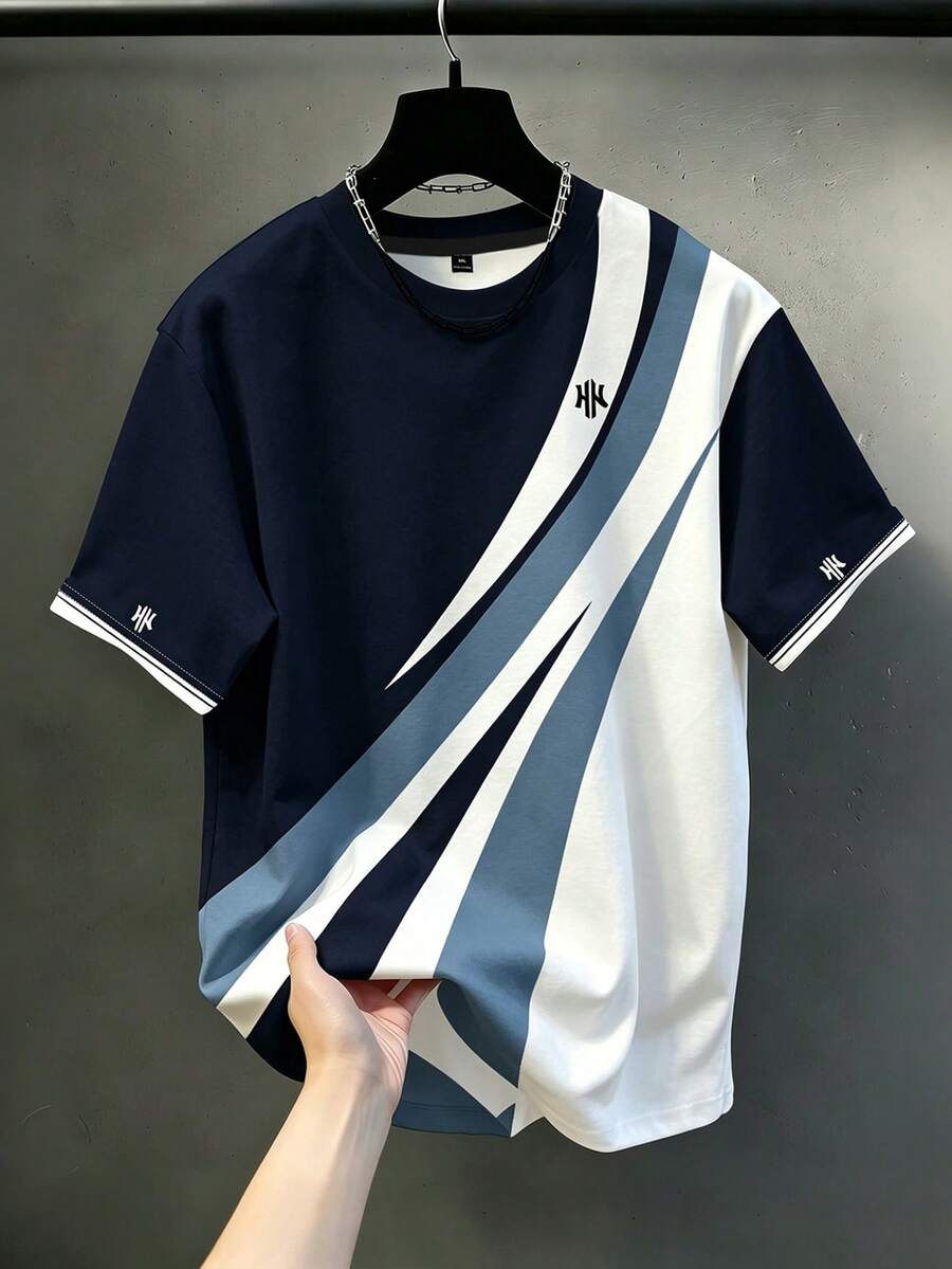 Manfinity Homme 男士休閒舒適上衣 大尺碼男士時尚T恤 男士優雅百搭上衣 - 藏蓝色 - 查看 1