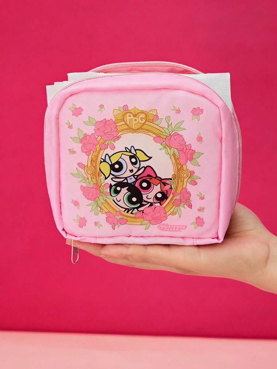 THE POWERPUFF GIRLS X Joivida 1個粉紅色衛生棉收納袋,可愛卡通印花聚酯纖維收納包,便攜式女性衛生用品收納袋,適合女孩與女性,適用於學校、旅行、辦公室及日常使用 - 粉色 - 查看 1