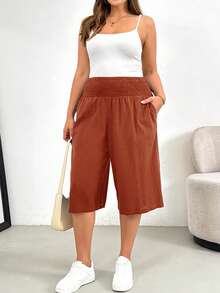 Shapeblank Plus Size Casual Versatile Solid Color Loose Pants - Rust Brown - View 7