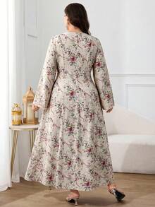Al Najma 大尺碼女款阿拉伯式花卉印花交叉繫腰洋裝 - 彩色 - 查看 2