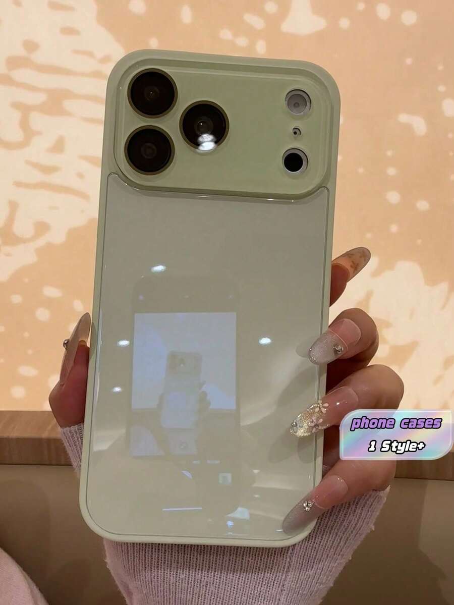 Luxurious Solid-Color Glossy Glass Phone Case Compatible With Iphone, Featuring Lens Protection With A Minimalist, Elegant, And Charming Design Suitable For Smartphones. - Clear - View 1