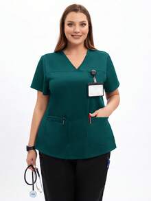 TaskEZ Scrub Tops For Women - Sweetheart V-Neck Scrub Top ,Women Short Sleeve V-Neck Nurse Uniform - Green - View 6
