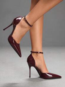 CUCCOO SZL Sepatu hak tinggi wanita dengan bagian belakang tertutup dan lapisan mengkilap, simpel dan bergaya untuk bepergian. - Burgundy - View 3