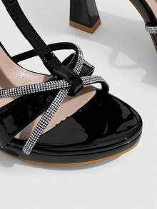 CUCCOO SZL Women's Fashion Elegant Party Diamond Embellished High Heel Sandals - Black - View 5