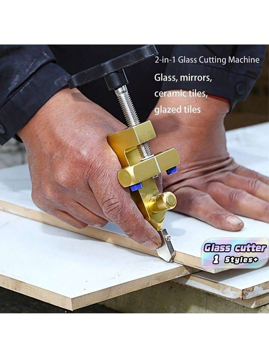 1-Piece Manual Glass And Tile Cutting Tool – Professional Diamond-Tip Glass Cutter For Windows And Crafts – Portable Manual Tile Cutter – Diamond Glass Cutter Set For Cutting Glass And Tiles - Boundary Opener Set - View 1
