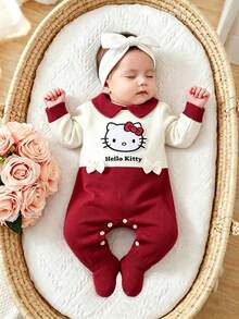 HELLO KITTY AND FRIENDS | SHEIN GraphicGems 新生兒嬰兒毛衣連身衣 3D 毛巾刺繡 紅色與米色 舒適柔軟針織爬行衣 秋冬款 簡約可愛時尚卡通款 適合春秋 - 彩色 - 查看 3