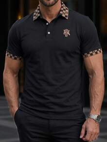 Manfinity Mode Men's Summer Checkered Short Sleeve Casual Commuter Polo Formal Shirt, Ceremony - Black - View 1