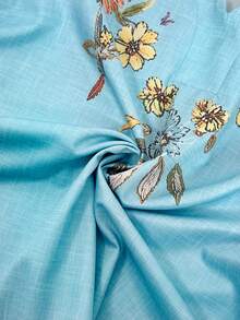 Balvessa Spring/Summer Women's Fashion Vintage Blue Floral Embroidered Print V-Neck Mid-Sleeve Blouse, Elegant Casual Shirt Top For Daily Commute, Outings, Vacation And Various Occasions, Fashionable Outfit - Multicolor - View 3