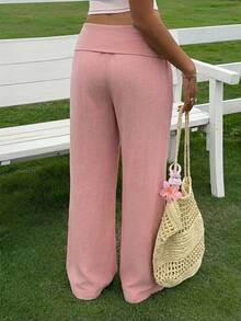 SHEIN EZwear Women's Casual Loose Solid Color Pants - Dusty Pink - View 2