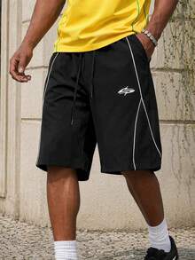 Manfinity EZcore Plus Size Men's Casual Summer Bermuda Beach Shorts With Contrast Trim And Drawstring Waist - Black - View 7