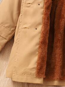 SHEIN Elladie kids 1件少女冬季大衣，卡其色，保暖內裡，風衣領，雙排扣，時尚夾克，適合日常休閒穿著 - 卡其色 - 查看 6