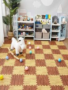 10Pcs 11.8Inch Wood Texture Interlocking Mat High Tenacity Non Slip Cushion Floor Tile Moisture Proof For Living Room Bedroom Kitchen Decor - multicolor - View 7
