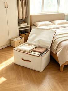 2 Packs Zippered Fabric Storage Box, Foldable & Washable Closet Organizer, With Handle (Beige) - Beige - View 3