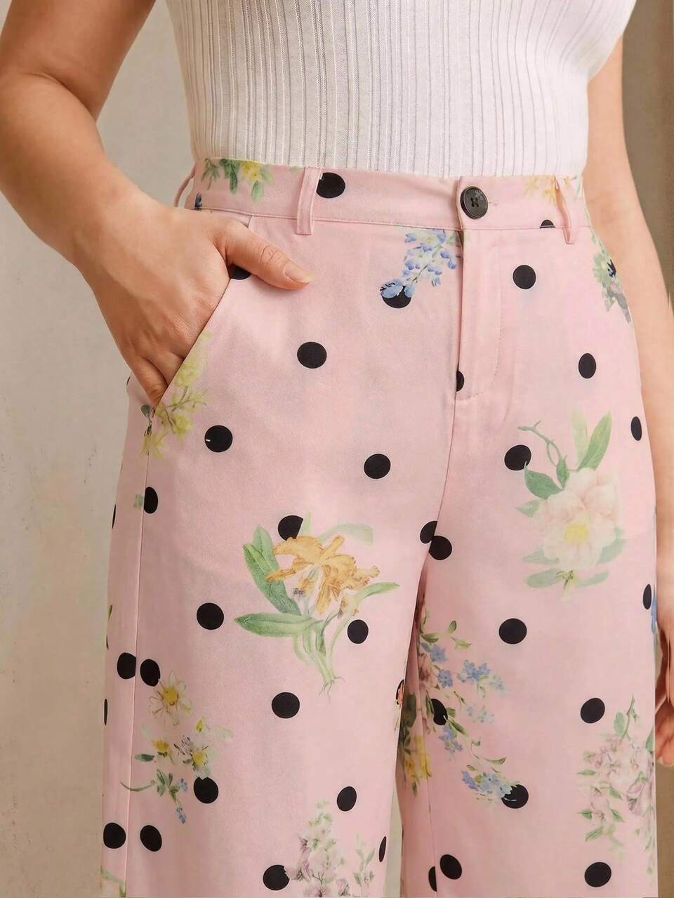 Women's Fashionable High-End Elegant Polka Dot Floral Slimming Plus Size Suit Pants, Fashionable, Going Out, Party, Formal,