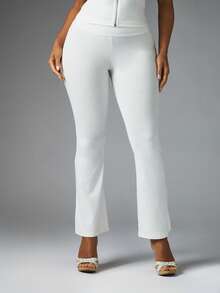BABYPHAT High Rise Bootcut Pants With Signature Logo Bum Print Flared Hem Full Length Casual Stretch - White - View 2