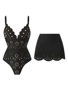 Swim Oasis Baju Renang Terusan Wanita Ukuran Besar dengan Rok, Cocok untuk Liburan Pantai, Pesta Kolam Renang, Pesta Pantai - Hitam - View 1