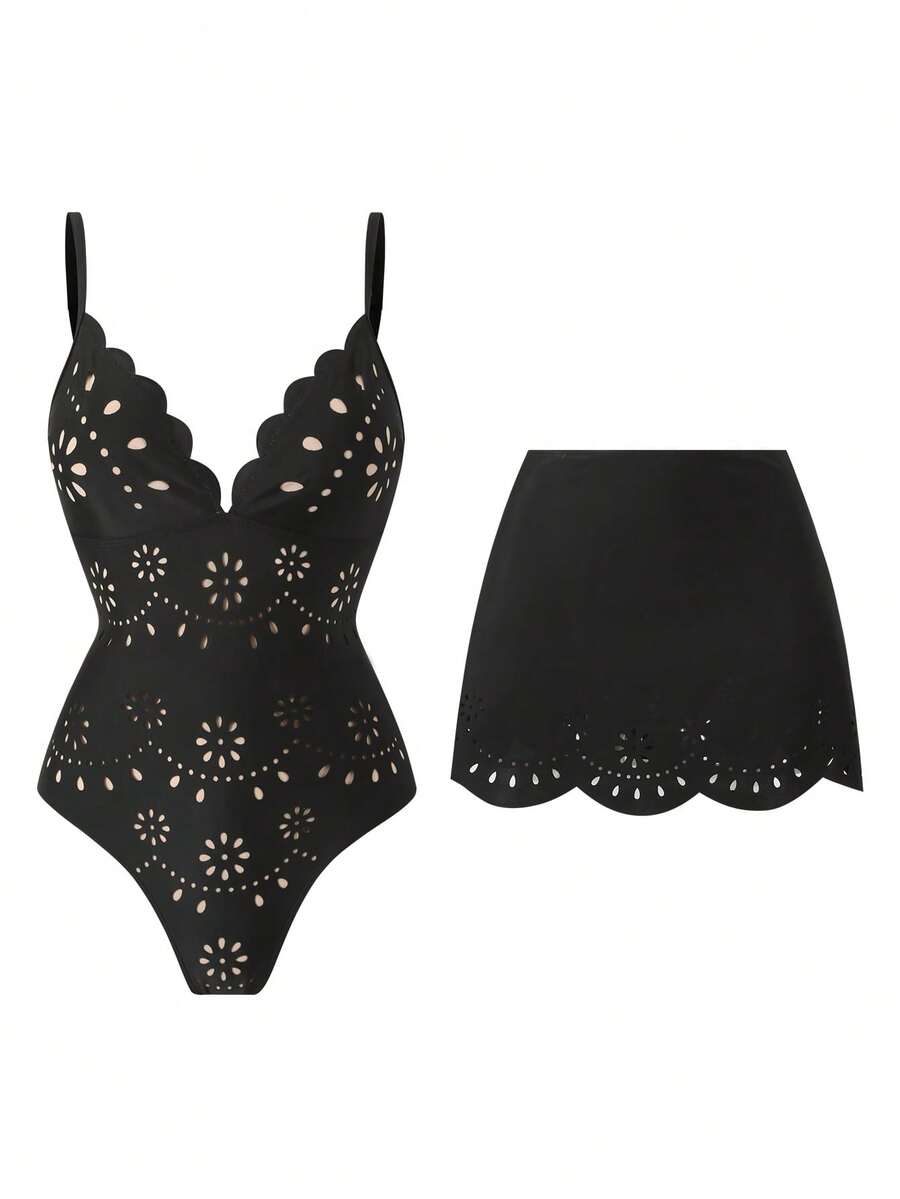 Swim Oasis Baju Renang Terusan Wanita Ukuran Besar dengan Rok, Cocok untuk Liburan Pantai, Pesta Kolam Renang, Pesta Pantai - Hitam - View 1