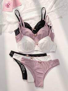 PetitDoll Romantic Lace & Hollow Out Nice Slim Cup Bra & Panty 6 Pieces Set, Kawaii - Multicolor - View 1