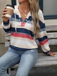Breezaya Plus Size Women's Drop Shoulder Long Sleeve Colorful Striped Commuter Sweatshirt, Spring/Autumn Style, Plus Size Sweatshirt Fall - Multicolor - View 6