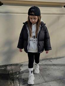 DAZY Jaket Musim Dingin Kasual Sehari-hari dengan Resleting untuk Anak Perempuan Warna Polos - Hitam - View 6