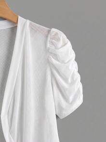 Reflora Plus Petal Sleeve Open Front Crop Jacket - White - View 3